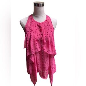 Vera Wang Princess Pink Pokla Dot Sleeveless Cascade Button Up Blouse Size Large